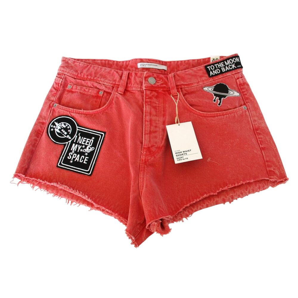 Nwt ZARA TRF Red Denim High Waist Daisy Duke Shorts Women Size 8 EU 40